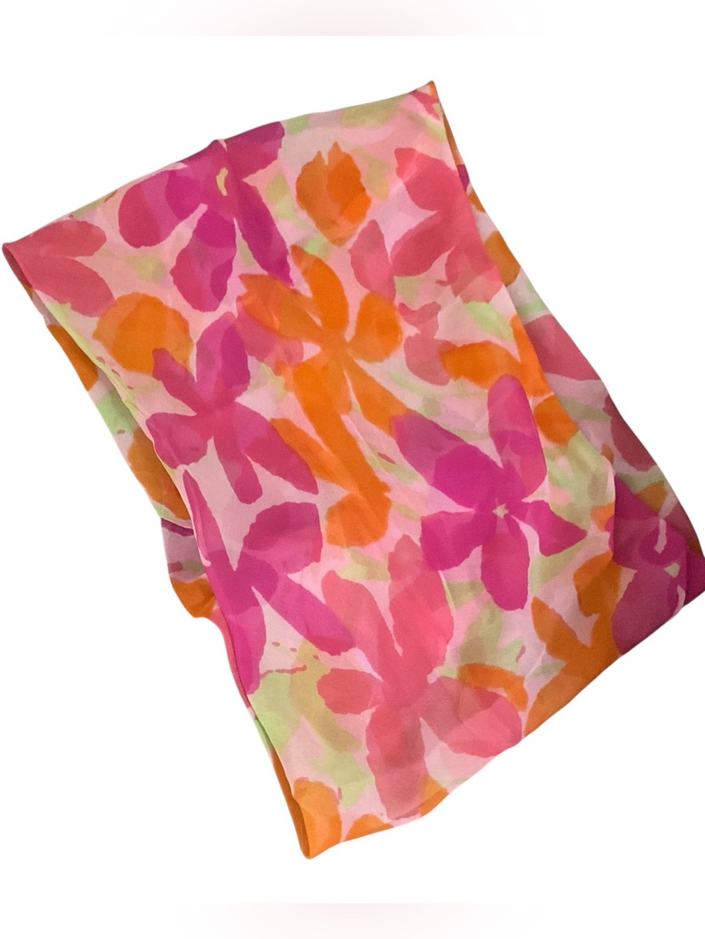 Vintage 60s 70s Glentex 100%  Silk Infinity Scarf Japan Pink Orange Floral